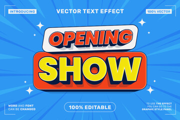 Editable text effect Opening Show 3d Cartoon template style premium vector