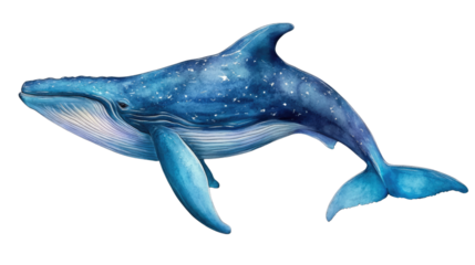 Cosmic Whale: A majestic blue whale, adorned with a captivating constellation pattern, gracefully glides through an ethereal ocean, evoking a sense of wonder and the vastness of the universe. 