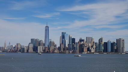 Fototapeta premium Manhattan skyline, New York City, NYC, horizon, gratte-ciel, architecture, ville, urbain, métropole, États-Unis, Amérique, Big Apple, Empire State Building, One World Trade Center, Freedom Tower, Chry