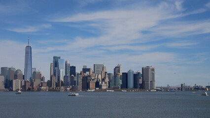 Naklejka premium Manhattan skyline, New York City, NYC, horizon, gratte-ciel, architecture, ville, urbain, métropole, États-Unis, Amérique, Big Apple, Empire State Building, One World Trade Center, Freedom Tower, Chry