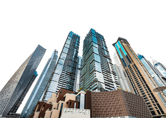 Urban skyline with futuristic architecture of tall modern skyscrapers