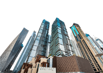 Urban skyline with futuristic architecture of tall modern skyscrapers