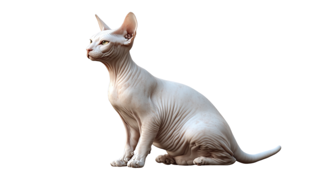 The Sphynx Cat: A captivating portrait of a hairless Sphynx cat, sitting gracefully with a mesmerizing gaze, showcasing its unique and captivating features.  