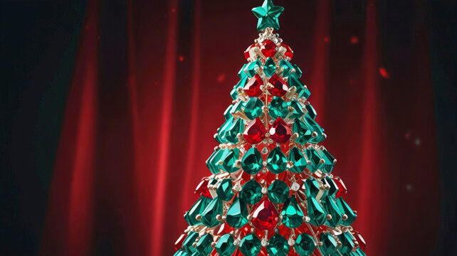 Jewelled Christmas Tree with Faceted Emeralds and Rubies.