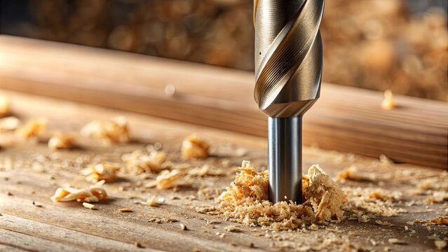 Super slow motion macro shot of a drill bit boring into wood, drill bit, drilling, wood, super slow motion, macro