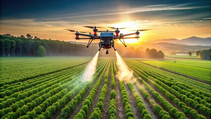 Autonomous drone spraying pesticides in lush farmland , agriculture, technology, precision, farming, autonomous, crop