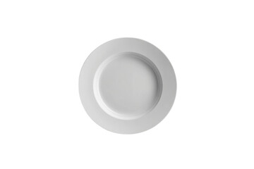 White ceramic plate displayed on a clean surface in a minimalistic kitchen setting in bright daylight