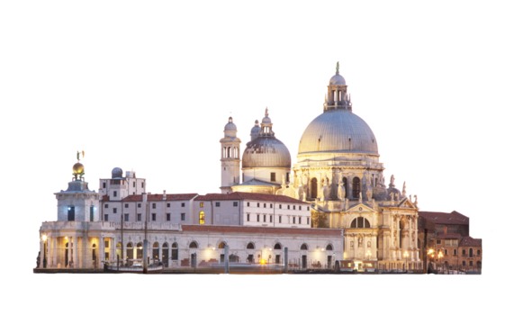 Skyline of Venice, Italy isolated on transparent white png. Church of Basilica Salute