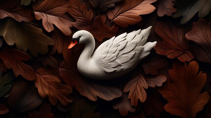 Serene Swan Amidst Autumn Leaves: A Sculptural Masterpiece