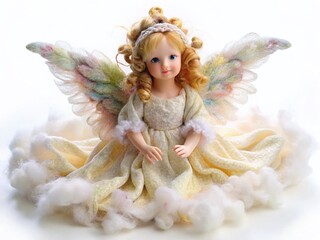Fototapeta premium Heavenly Softness: Fluffy Cloth Angel, White Background Stock Photo