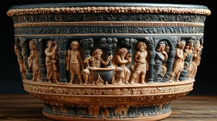 Obraz premium Ornate ancient-style bowl, sculpted figures.