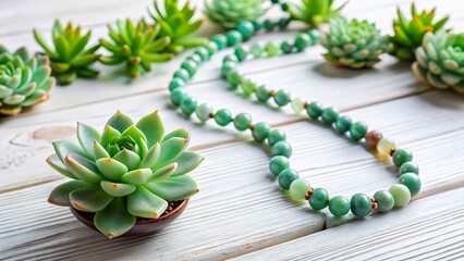 Jade Plant Propagation: Succulent Cuttings & Necklace on White Wood