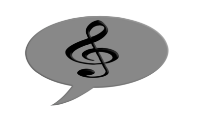 Speech bubble with a g-clef symbol.
