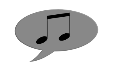 Speech bubble with a two musical notes.
