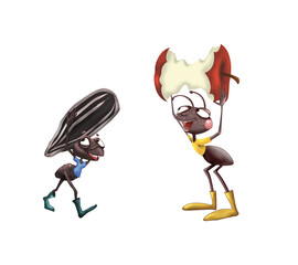 Hardworking ants carry food to their nest.