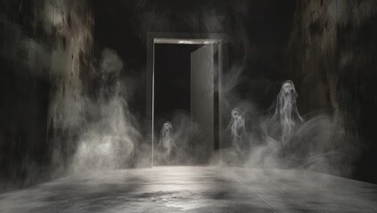 Fototapeta premium Eerie Spectral Apparitions in a Haunted Room