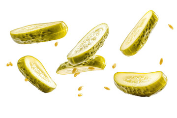 Floating cucumber slices arranged artistically against a clean background in a bright and fresh culinary concept