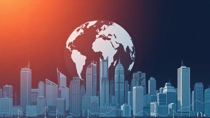 Forex chart displayed over urban skyscrapers background, business, office, concept