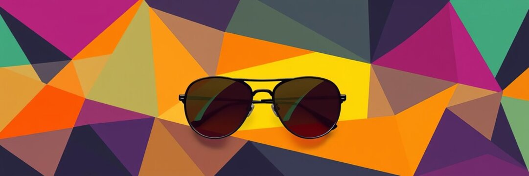 Geometric abstract sunglasses with 70s retro hippie style vibes and psychedelic deco design, geometric, retro, 70s