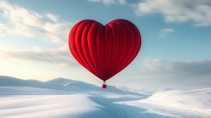 Fototapeta premium Heart-Shaped Hot Air Balloon Over Snowy Landscape