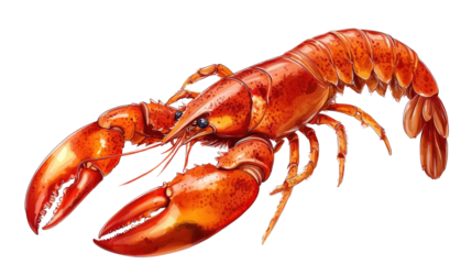 Lobster Illustration: A detailed and vibrant illustration of a red lobster, showcasing its intricate anatomy and lively colors. Perfect for culinary, seafood, and nature-themed projects.
