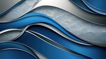 Abstract blue and silver wavy metallic background.