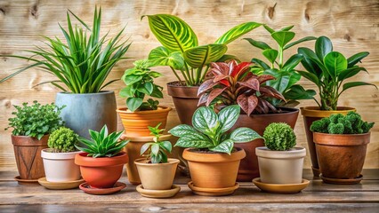 Fototapeta premium Lush Green Houseplants in Stylish Pots: Indoor Plant Collection for Home Decor