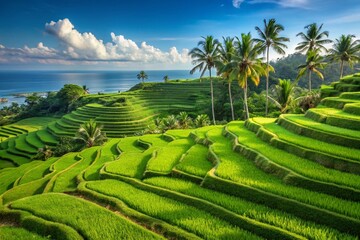 Fototapeta premium Lush Green Rice Terraces on Tropical Island - Stunning Asian Landscape