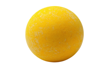 Bright yellow ball on a white background showcasing its smooth surface and spherical shape for playful activities indoors or outdoors