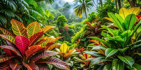 Obraz premium Lush Tropical Rainforest Plant Life: Close-Up Documentary Photography