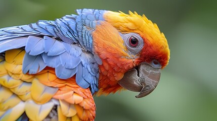 Fototapeta premium Close up of harmonious vibrant orange and blue dual feathers in perfect symmetry