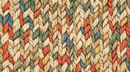 Vibrant Multicolored Knitted Pattern Design. A Detailed Hand-Woven Texture. A Unique Artistic Creation. 