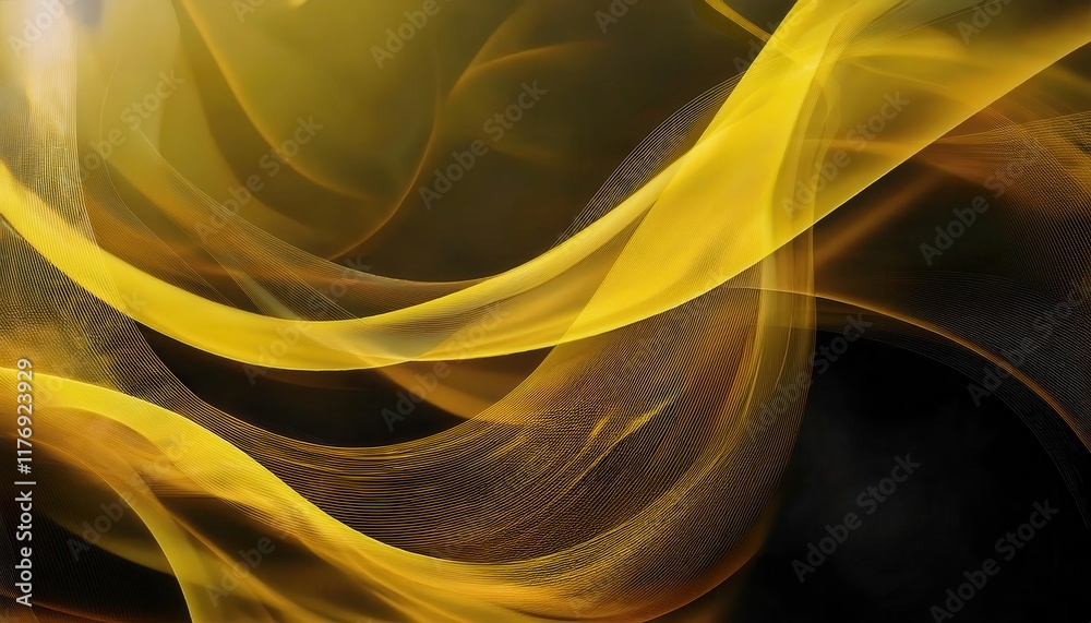 Poster abstract yellow flowing waves on black background perfect for dynamic digital art, modern graphic de