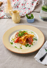 Crispy Eggplants in Sweet Chili Sauce with Vibrant Floral Table Setting