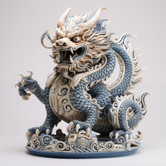 Fototapeta premium Vibrantly Detailed Ceramic Dragon Sculpture with Fine Craftsmanship