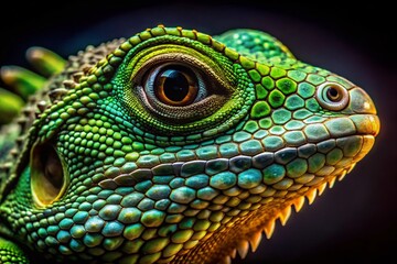 Fototapeta premium Macro Close-up of Lizard Skin: Earthy Green Scales, Night Photography