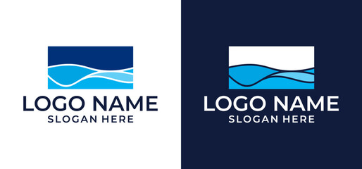 Abstract Logo illustration for a business company. Corporate identity design elements. Nature, sea, eco, science, health care logo ideas. Ecology, blue, sea, water waves in square concept. Colorful ve