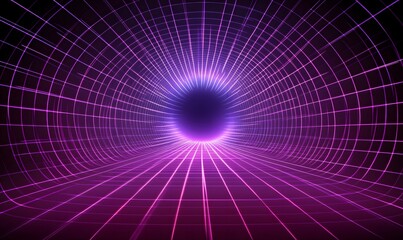 Fototapeta premium Purple glow portal with grid tunnel effect.