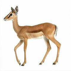 Naklejka premium Side view of a young impala walking against a white background