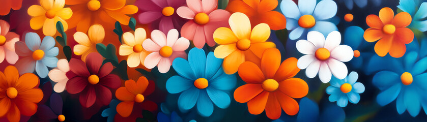 Obraz premium A vibrant composition of colorful flowers in bloom, showcasing the beauty of nature and creating a cheerful atmosphere.