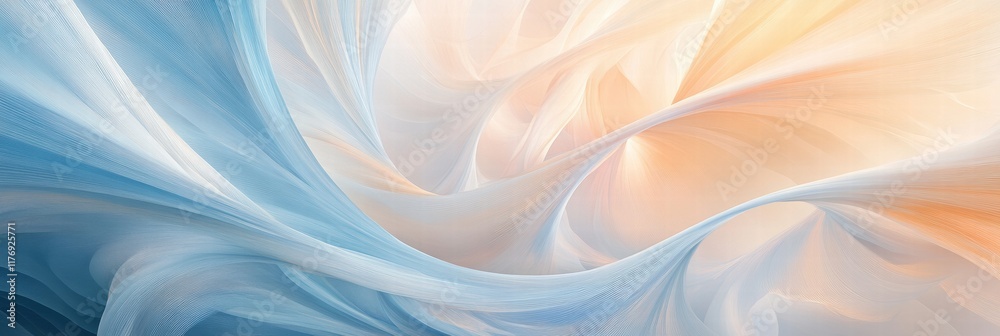 Poster Abstract wind lines flow in smooth waves of blue and warm tones creating a serene atmosphere of tranquility. Generative AI