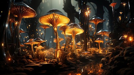 Obraz premium A Magical Forest of Glowing Mushrooms and Shimmering Crystals