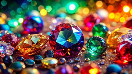Macro Photography of Sparkling Luxury Gemstones: Emerald, Ruby, Sapphire, Diamond, Topaz