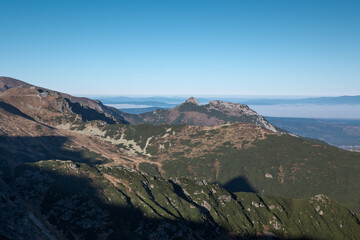 Mountain landscape of the High Tatras. Trip in the national park.
