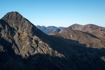 Picturesque landscape of the mountain peaks of the High Tatras.
