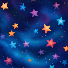 Obraz premium A vibrant illustration of colorful stars scattered against a deep blue night sky, perfect for creative projects.