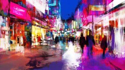 Fototapeta premium Vibrant Night City Street Art