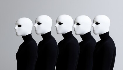 Masked individuals in line symbolizing societal adaptation to health protocols and collective responsibility for well-being