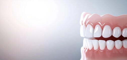 Fototapeta premium A close-up view of white teeth against a pink backdrop, highlighting dental health and hygiene.