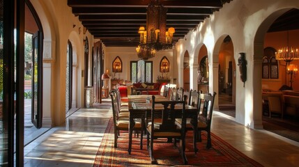 Fototapeta premium Sunlit Mediterranean Mansion Dining Hall